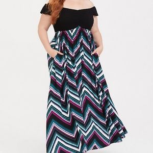 Torrid Chevron Off Shoulder Maxi Dress Pockets